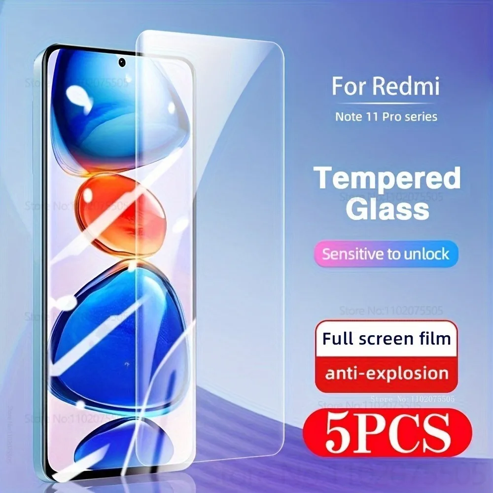 

5 упаковок защитной пленки из закаленного стекла для Redmi Note 10 5G 10 Pro 10S глянцевая полноэкранная защитная пленка Note 11 Pro 11 Pro+ 11S