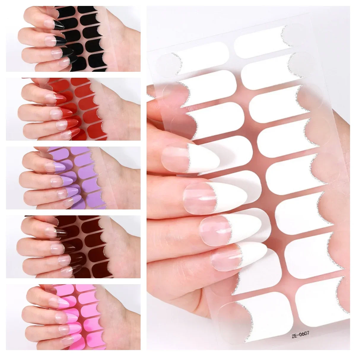 A Set of 6Pcs French Gel Nail Enhancement Stickers Without Baking Lamp UV DIY Simple Nail Oil Film Decoration