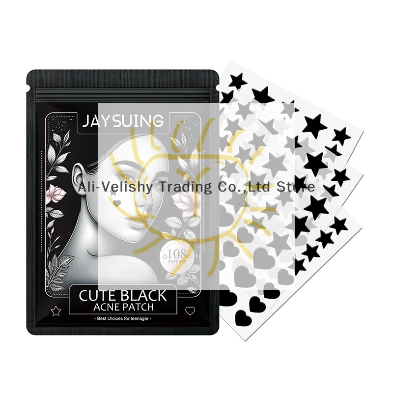 108 pezzi a forma di stella e a forma di cuore carino cerotto nero per l'acne riparazione viso sbiadimento brufoli per l'acne teste chiuse