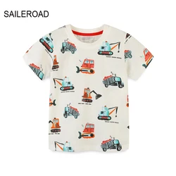 SAILEROAD 2023 New Summer T Shirt Cotton Short Sleeve Cartoon Excavator T-shirts Kids Tee Tops Boys Children Clothes 2-7 Years