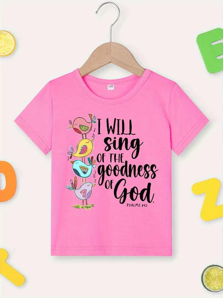 

Summer Baby Girl Pink Clothes Kid Girls Casual 'i Will Sing Print' Printed T-shirts Children Fashion Crew Neck Short Sleeve Top