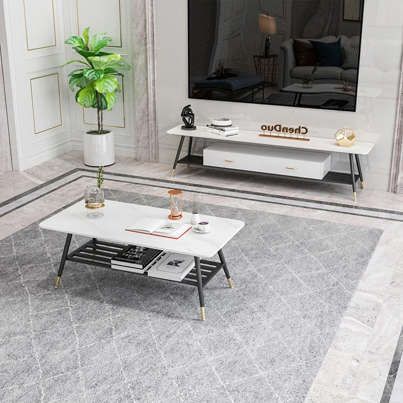 

Italian minimalist rock panel TV cabinet coffee table combination modern light luxury small apartment floor cabinet Nordic