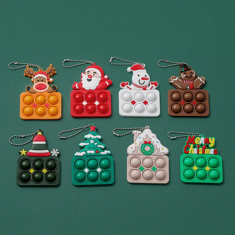 8Pcs Mini Pop Bubble Keychain Christmas Simple Dimple Fidget Toys Stress Relief Toy Pendant Santa Keychain for Christmas