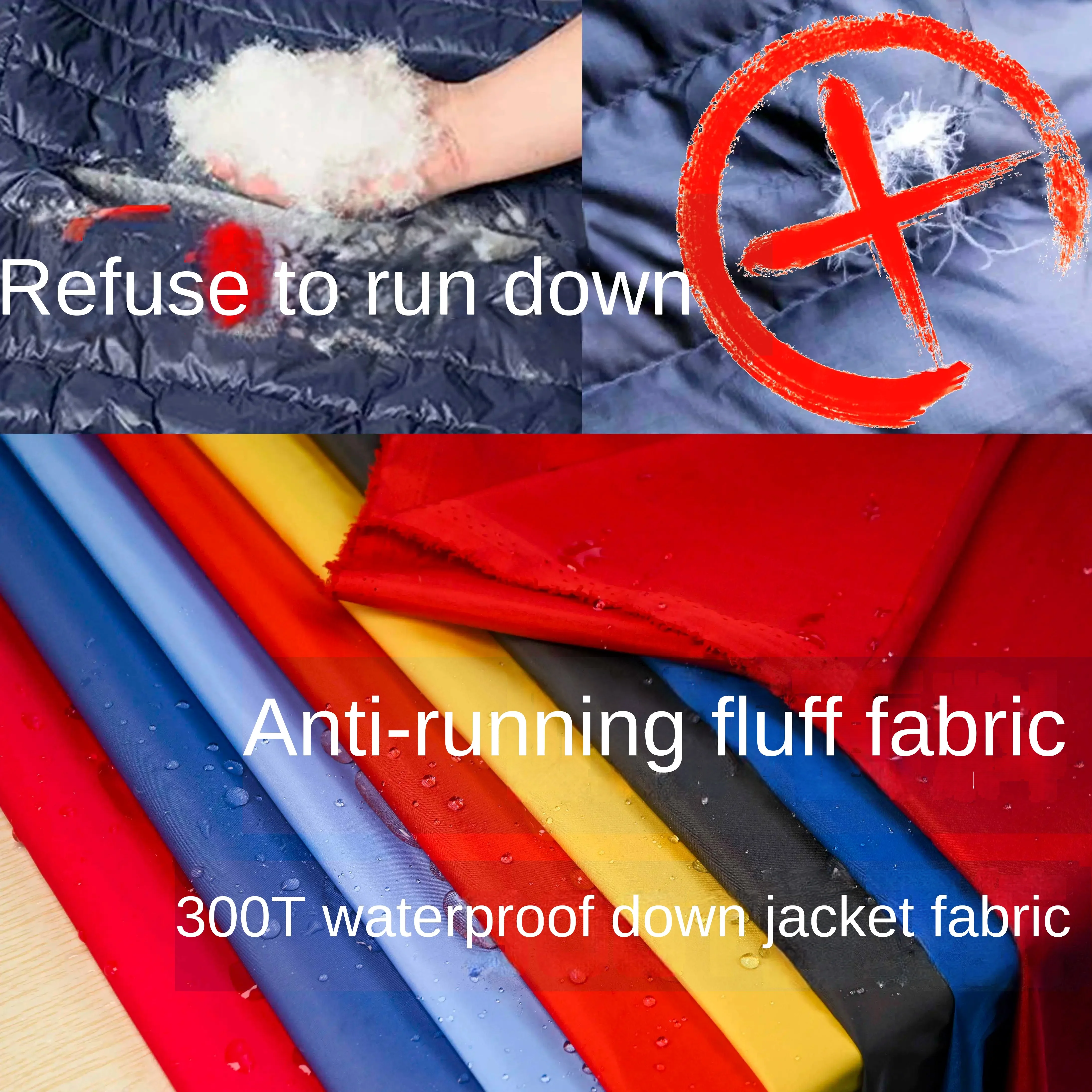 300T Down Jacket Fabric PU Coated By The Meter for Clothes Coat Sewing Waterproof Lining Cloth Plain Anti Drilling Fluff White