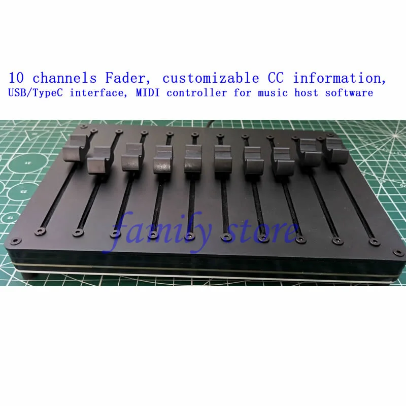 10 channels Fader, MIDI controller for music host software, customizable CC information, USB/TypeC interface,