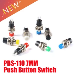 6Pcs/1pc NC(Normally Close) 7mm 2 Pins SPST Momentary Mini PushButton Switch PBS-110 PB05A RED  BLACK BLUE Press OFF Release ON