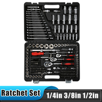 215Pcs Car DIY Repair Tool Kit 1/4in 3/8in 1/2in Socket Sets Ratchet Torque Wrench Combo Auto Repairing Sets Mechanic Tool