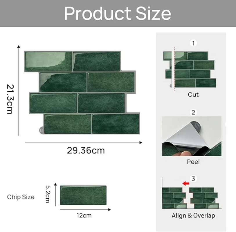 Waterproof Peel and Stick Kitchen Backsplash Tile Self Adhesive Wall Tile Sticker for Kitchen Island Bathroom Laundry Room Decor