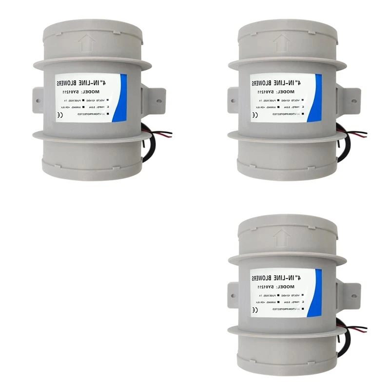 3Pcs 4 Inch In-Line Blowers Boat Bilge Blower Cool Fan Marine Cabin Ventilation 12V,RV And Marine Accessories