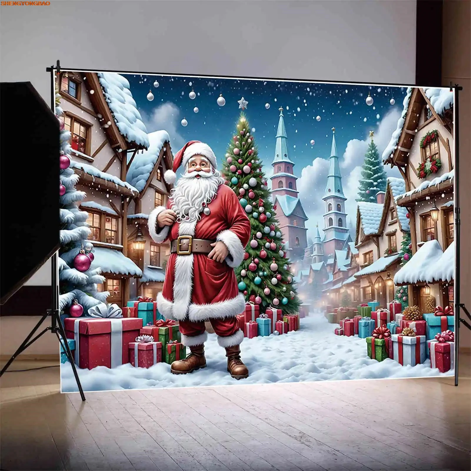 Christmas Trees Snow Scene Photography Backdrops Blue Green Pine Snowflake Photo Zone Background Party Shooting props