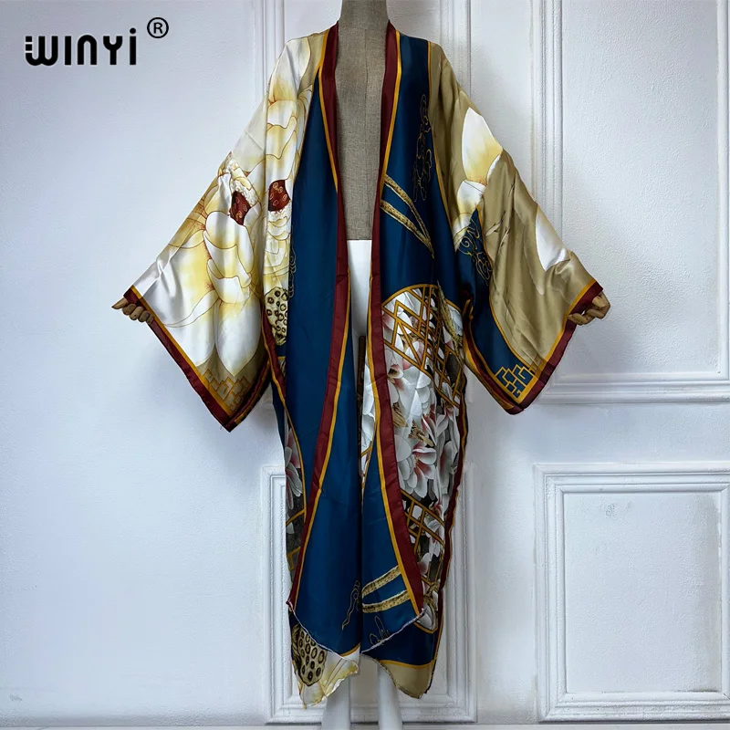 Winyi Vrouwen Print Maxi Kimonos Afrikaanse Jurken Voor Vrouw Cardigans Strand Outfits Kaftan Strand Cover Up Avondjurk Losse Jas