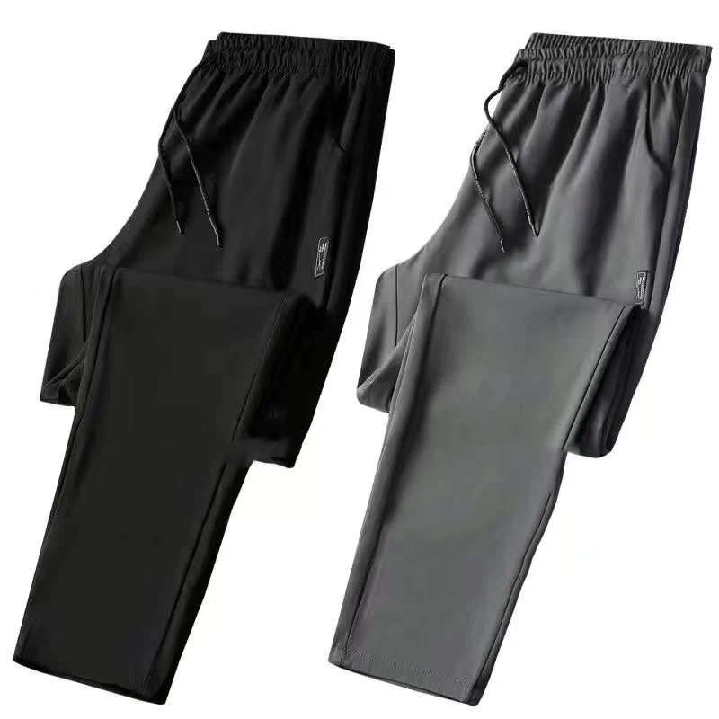 Pantalones informales de pierna recta sueltos de seda de hielo para hombre, pantalones deportivos largos finos y secos de verano, cómodos, transpirables y ligeros