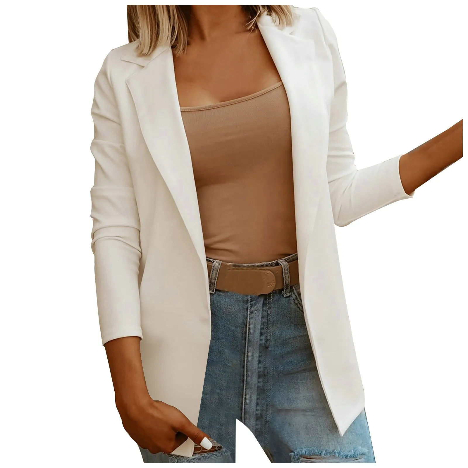 Women Casual Blazer Solid Color Loose Open Front Cardigan Blazers Spring Summer Daily Commute Long Sleeve Blouse Coat