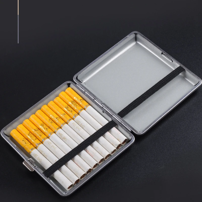 1pc Double-open Leather Cigars Cigarettes Cases for 20 sticks Cigarette Stainless Steel Tobacco Cigarette Boxes Tools