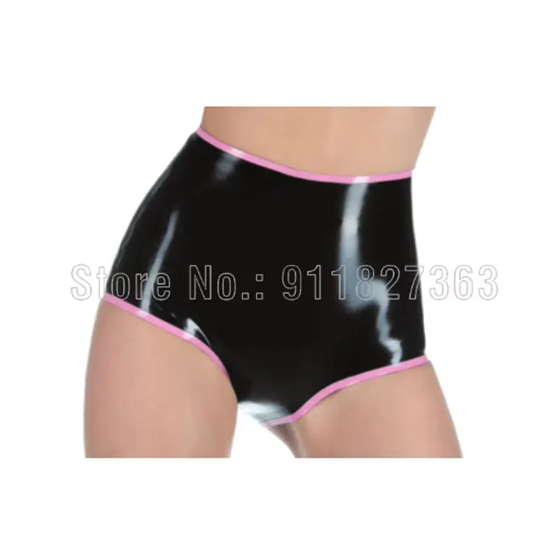 Handmade sexy Latex Pants Women Hot Pants Black w Pink Trim Rubber Female Tights Shorts Customized