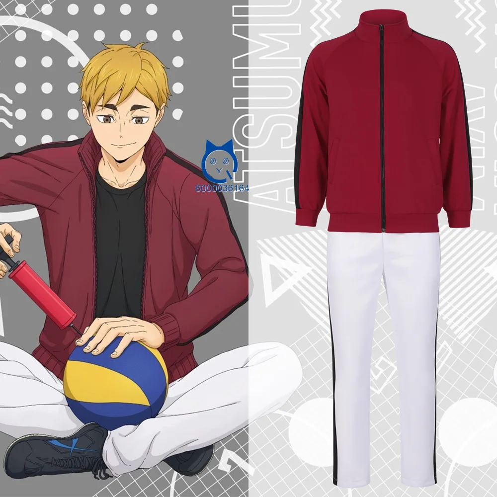 

Anime Cosplay Costume Inarizaki High School Sport Uniform Suits Red Long-sleeved Top Coat Sweatshirt Casual Suit for Men Women