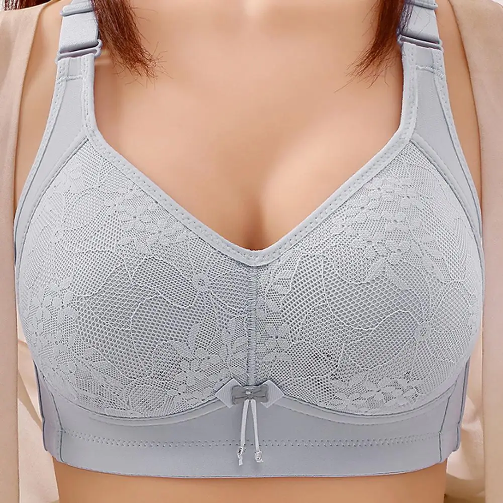 Women Bra Adjustable Strap Lace Floral Embroidery Maximum Comfort Shockproof Push-up Wireless Yoga Daily Bra Undergarment