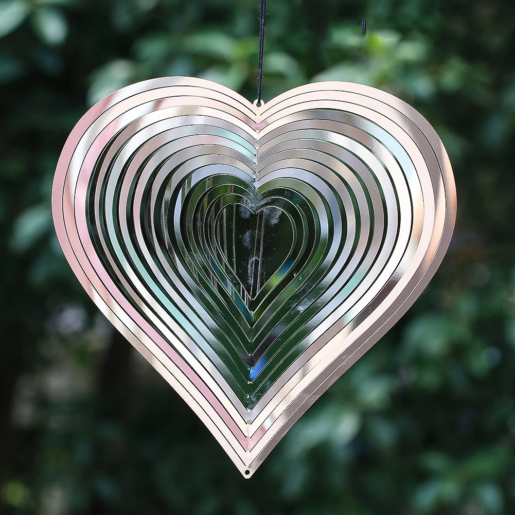 20cm Multi-ring Love Chime Stainless Steel Rotating Weathervane Mirror Reflector Pendant Garden Bird Repeller Hanging Decoration