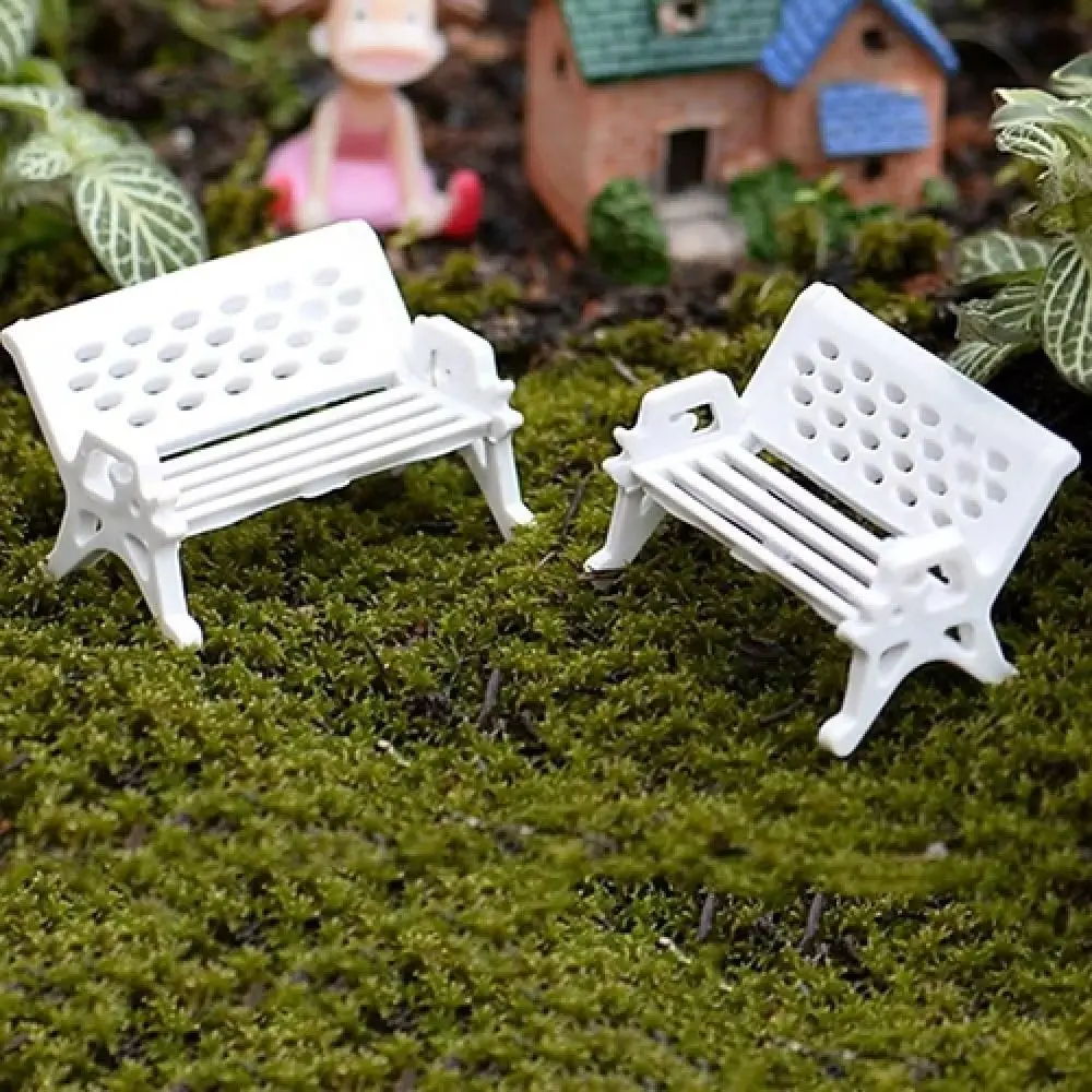 2Pcs Mini Park Seat Bench Cute Chair Miniature Garden Ornament Miniature Craft Fairy Dollhouse Resin Ornament Micro Figurine