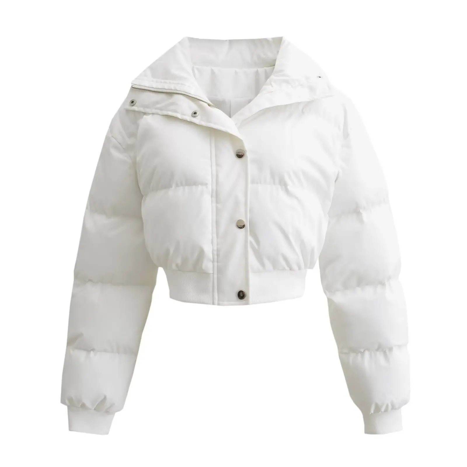 Roupas femininas 2025 moda inverno estilo curto emagrecimento lapela cor sólida manga comprida jaqueta de algodão com zíper