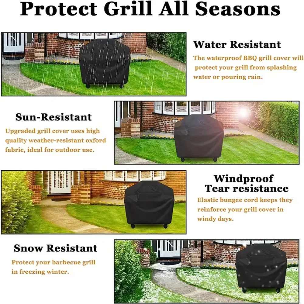Heavy Duty BBQ Cover Waterproof Anti-UV Windproof Rip-Stop Protection for Backyard Barbecue Gas Charcoal Grills Easy Clean