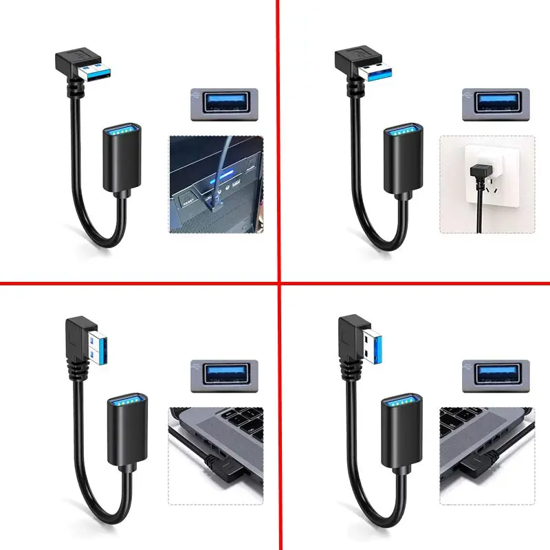 Pure Copper USB 3.0 Extension Cable, 90 Degree Elbow, Car USB Data Cable, Mouse, Keyboard, Computer, USB Drive Connection Cable
