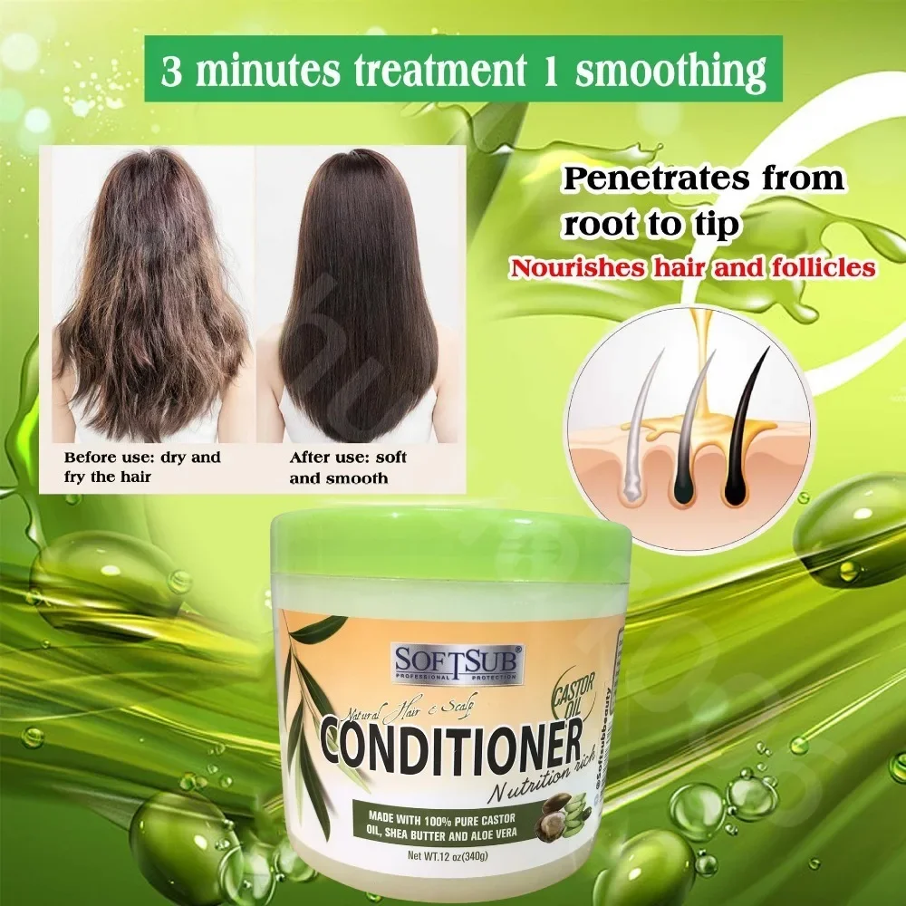 Castor Oil Hiar Mask Conditioner with Shea Butter  Aloe Vera Hydrating for Dry Damaged Fine Curly Frizzy Hair Moisturizing 340g