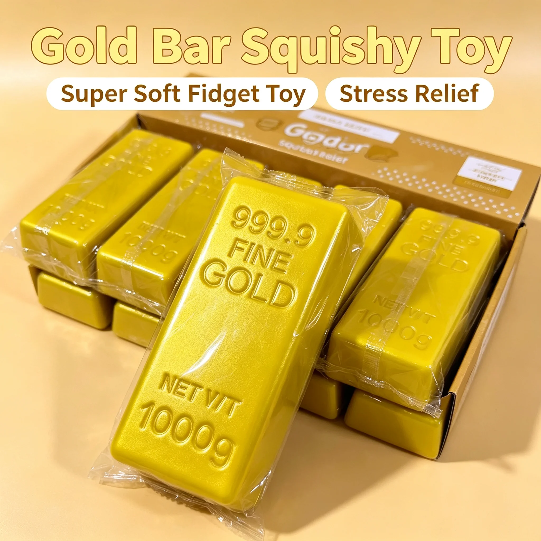 Gold Bar Slow Rising Squishy Toy PU Soft Simulation Gold Brick Stress Relief Fidget Toy Cute Desktop Decoration Gift for Kids