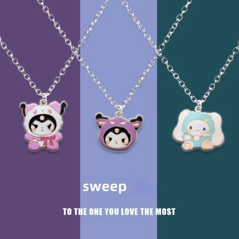 

Sanrio Kuromi Necklace Cartoon Anime Character Cinnamoroll My MelodyQ Character Cute and Sweet Alloy Pendant Girls Birthday Gift