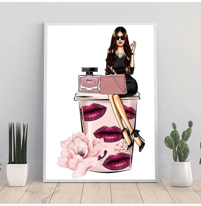 Girl  Flower Paris Perfume Handbag Nordic Posters And Prints Wall Picture For Living Room Decor Fashion Art Canvas Printing