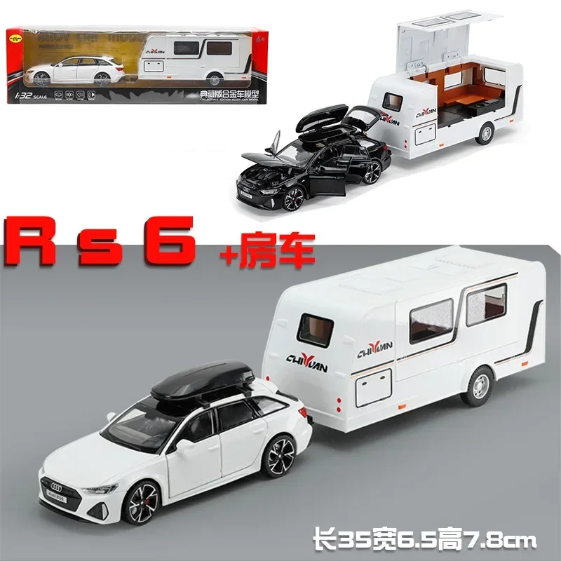 1:32 Audi RS6 trailer RV High Simulation Diecast Metal Alloy Model car Sound Light Pull Back Collection Kids Toy Gifts