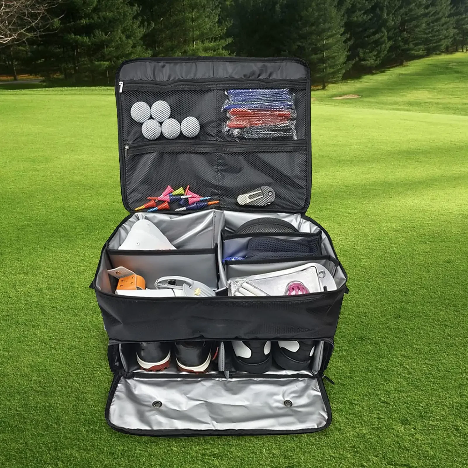 Golf Trunk Organizer Foldable for Essentials Two Layer Durable Locker