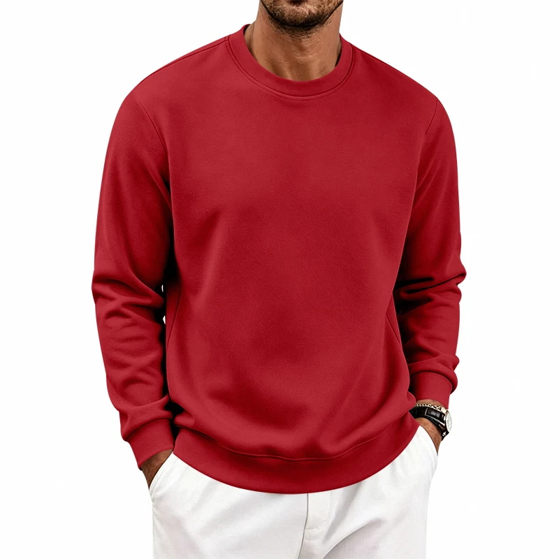 Einteiliger, locker sitzender, klassischer, mit Fleece gefütterter Rundhals-Langarm-Sweatshirt für Herren, warmes, winddichtes, lässiges Winter-Oberteil – Detail 18