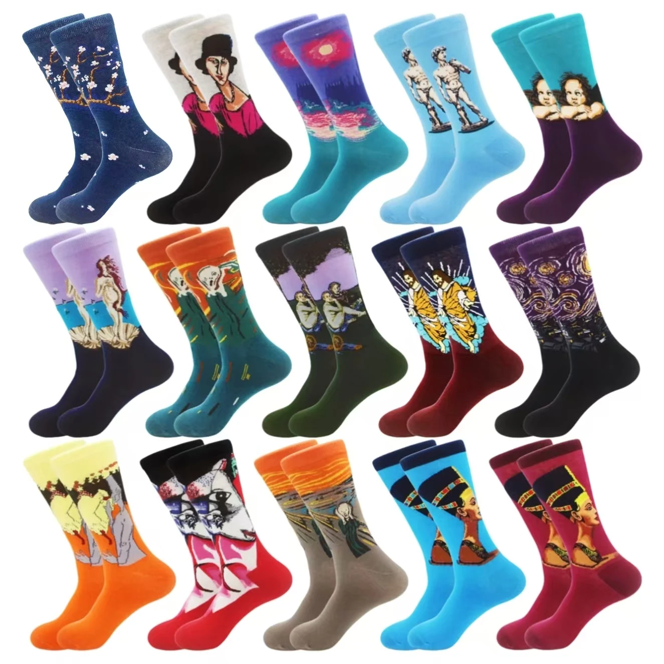 

1 pair of oil painting series famous painting pattern David Scream men's mid-calf socks