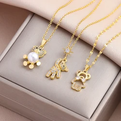 New Lovely Bear Pendant Stainless Steel Necklaces For Women Sweet Cute Female Daily Wear Clavicle Chain Jewelry Girl Party Gift