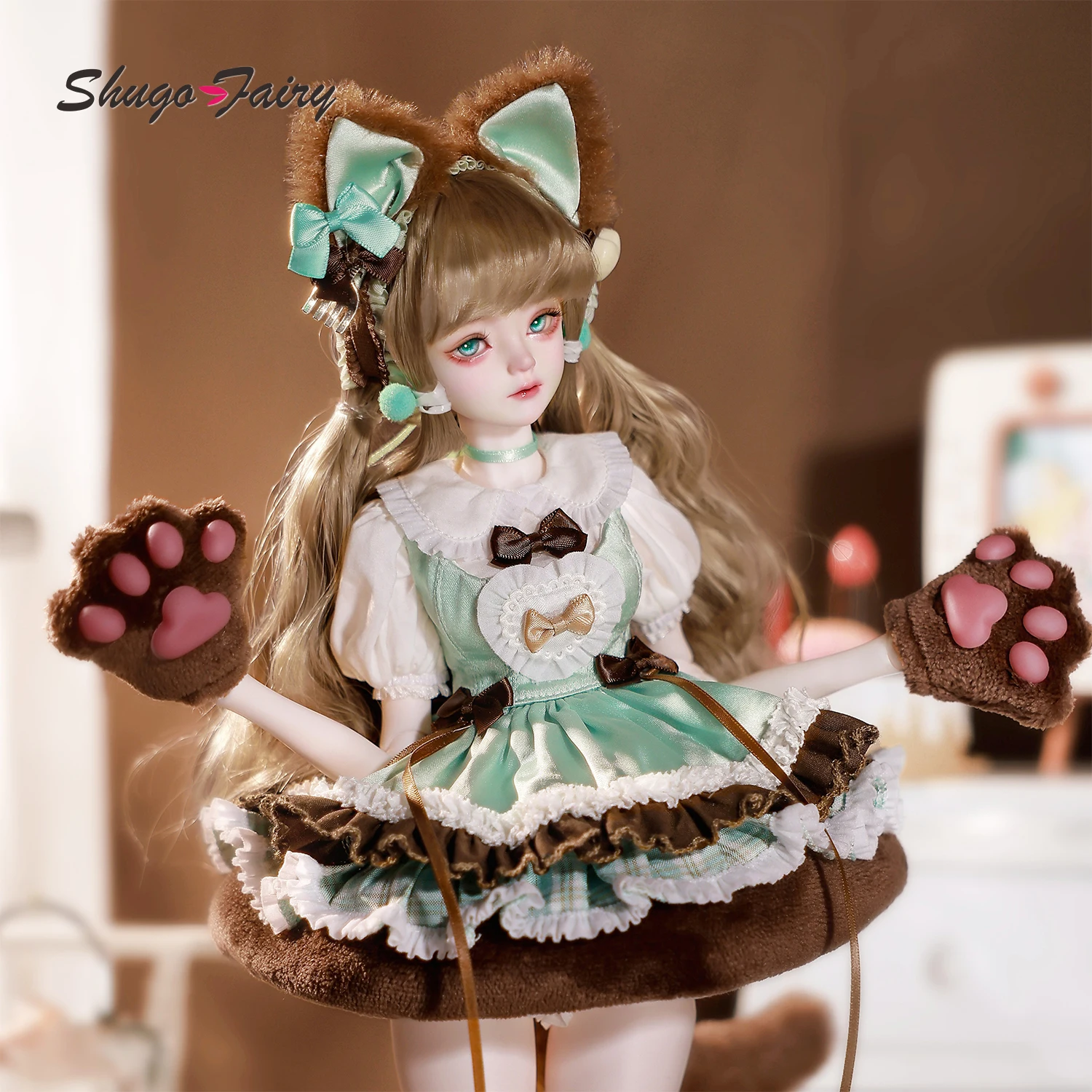 BJD Doll 1/4 Belinda C Mint Chocolate Kitten Fullset Lolita Fashion Curvy Resin Art Doll Long Collectible Figure Shugafairy
