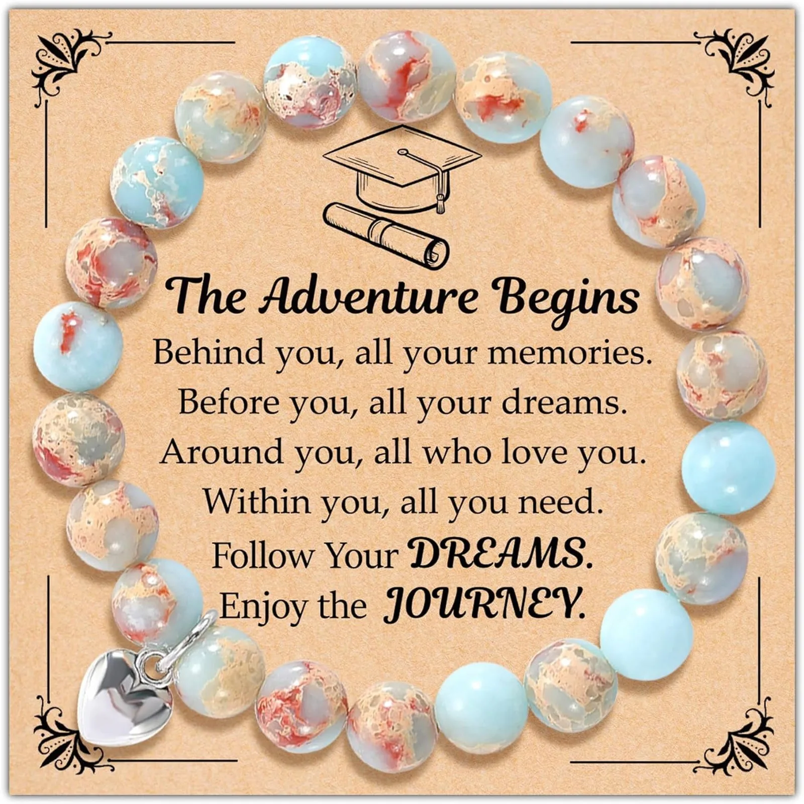 Adventure Begins Bracelet Graduation Gift Inspirational Beaded Charm Bracelet Graduation Jewelry Follow Your Dreams Wristband