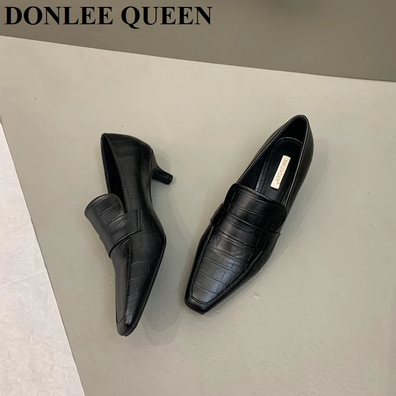 2022 Fashion Pumps Thin Low Heels Square Toe Slip On Loafer Female Work Shoes Women Female Pumps For Party Dress Shoes Chaussure