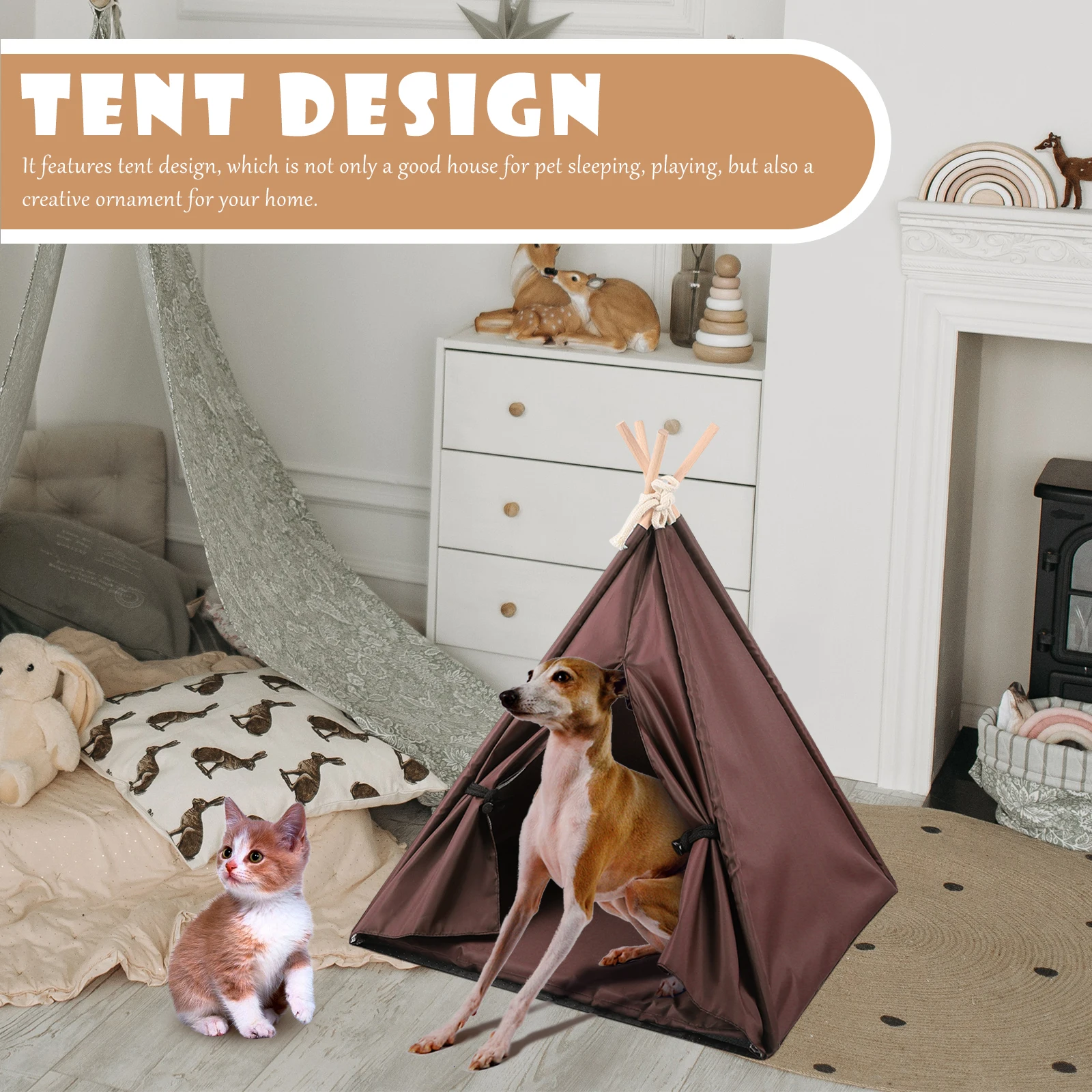 

Waterproof Pet Tent Oxford Cloth Dog Teepee Cat Sleeping Bed Removable Design Indoor Outdoor Use Small Medium Pets House