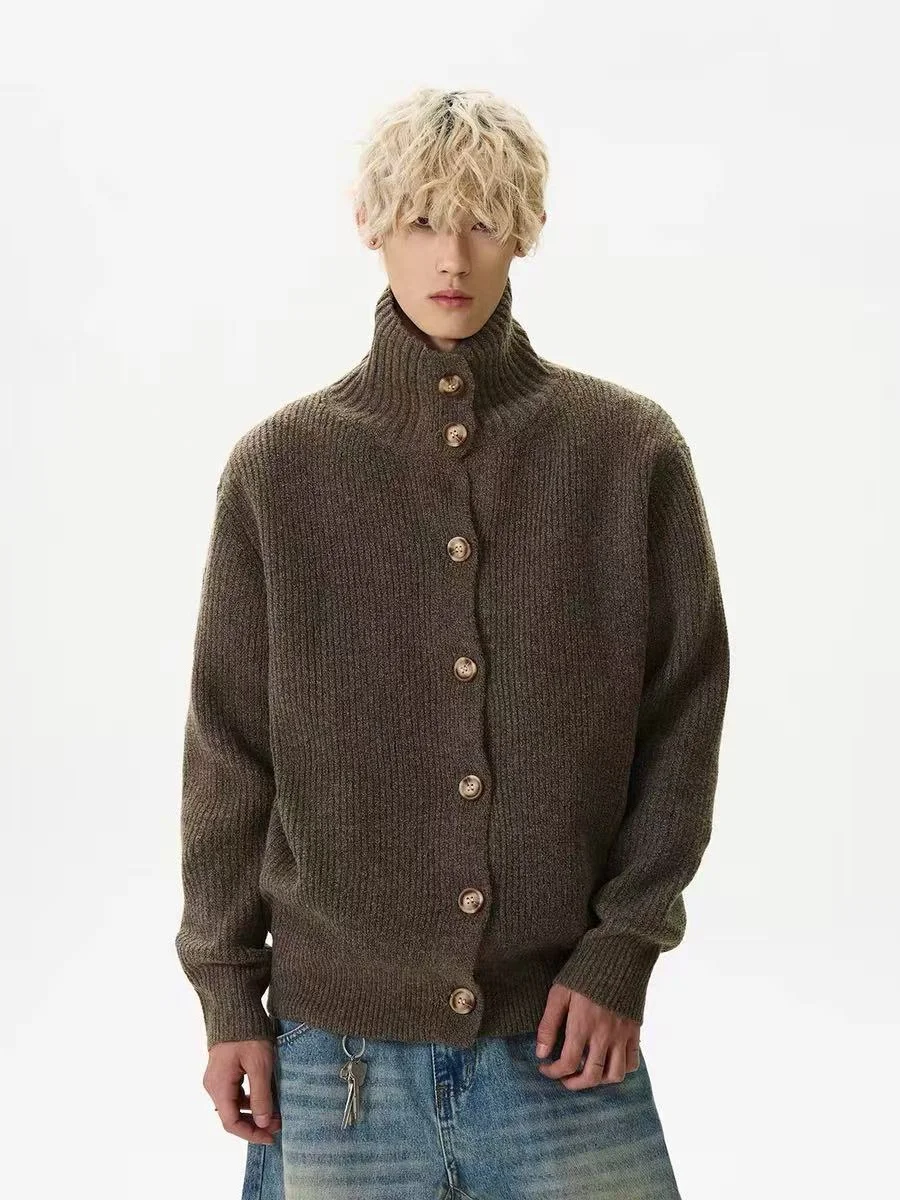 Men's High Collar Button Knitted Cardigan Sweater Casual Versatile Winter Outerwear for Couples Autumn Winter New Arrival