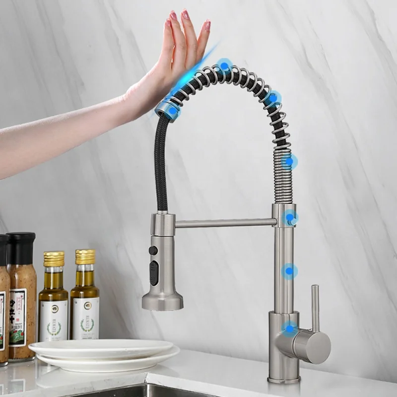 Küche wasserhahn sensoren schwarz messing automatische smart touch touchless küche wasserhähne pull unten spülbecken wasserhähne mit sensoren