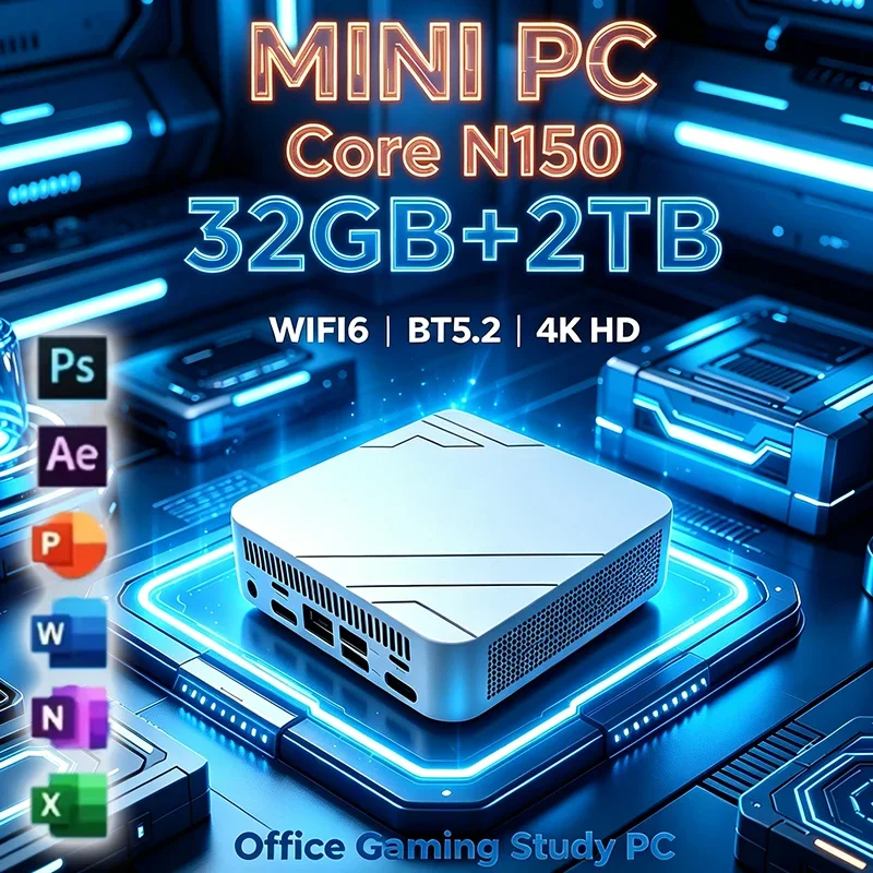 Mini PC Intel N150 High-Performance Portable Mini PC Windows 11 16GB RAM 1TB/2TB SSD WiFi6 Desktop Office Gaming PC