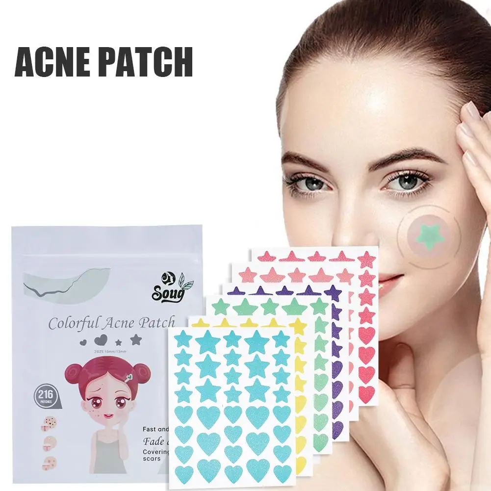 216 Counts Cute Colorful Hearts Stars Pimple Patches Skin Acne Pimple Invisible Care Acne Cover Treatment Face Stickers Spo L4m7