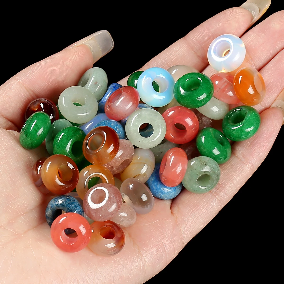 10 Pcs/lot Natural Stone Amethyst Red Jasper Agate Abacus Bead Big Hole Bead For Jewelry Making DIY Bracelet Necklace Accessory