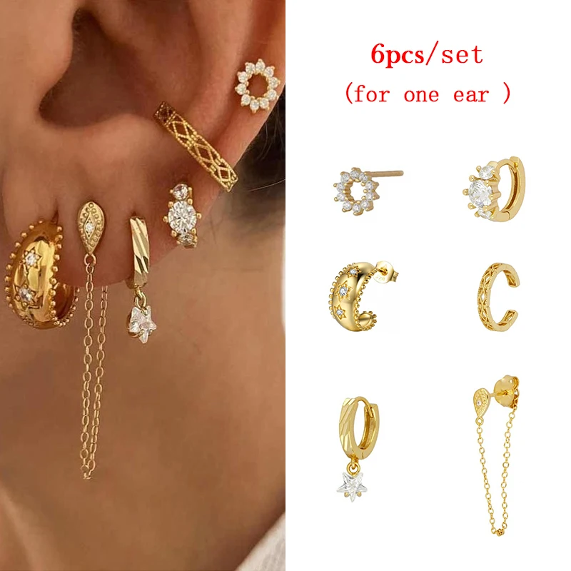 TIANDE Gold Plated Earrings Set for Women Boho Zircon Women\'s Clip Stud Hoop Drop Dangle Earrings 2022 Fashion Jewelry Wholesale