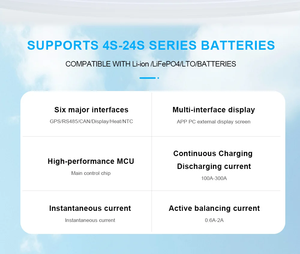 JK BMS V19 BMS 4S 8S 16S 24S 32S 100A 150A 200A 300A HEAT CAN RS485 BT LCD Li-Ion/ Lifepo4/ LTO Batterie 0,6-2A Aktiver Balancer – Detail 2