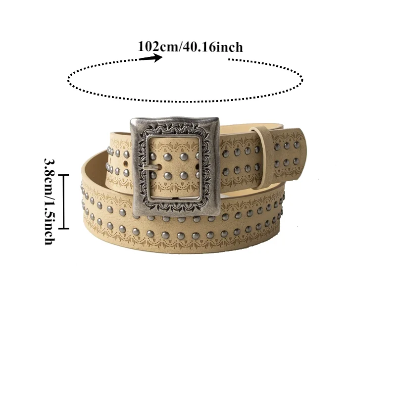 Korean-Style Bohemian Textured Embossed Studded Belt with Exquisite Distressed Finish - Fashionable Western-Style Women's Belt