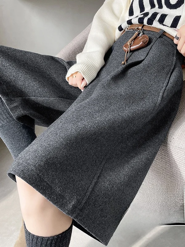 Fall 2026 Women's High Waist Wide Leg Pants Harlan Fleece Lined Woolen Casual Trousers Polyester Fiber Ladies Fashion