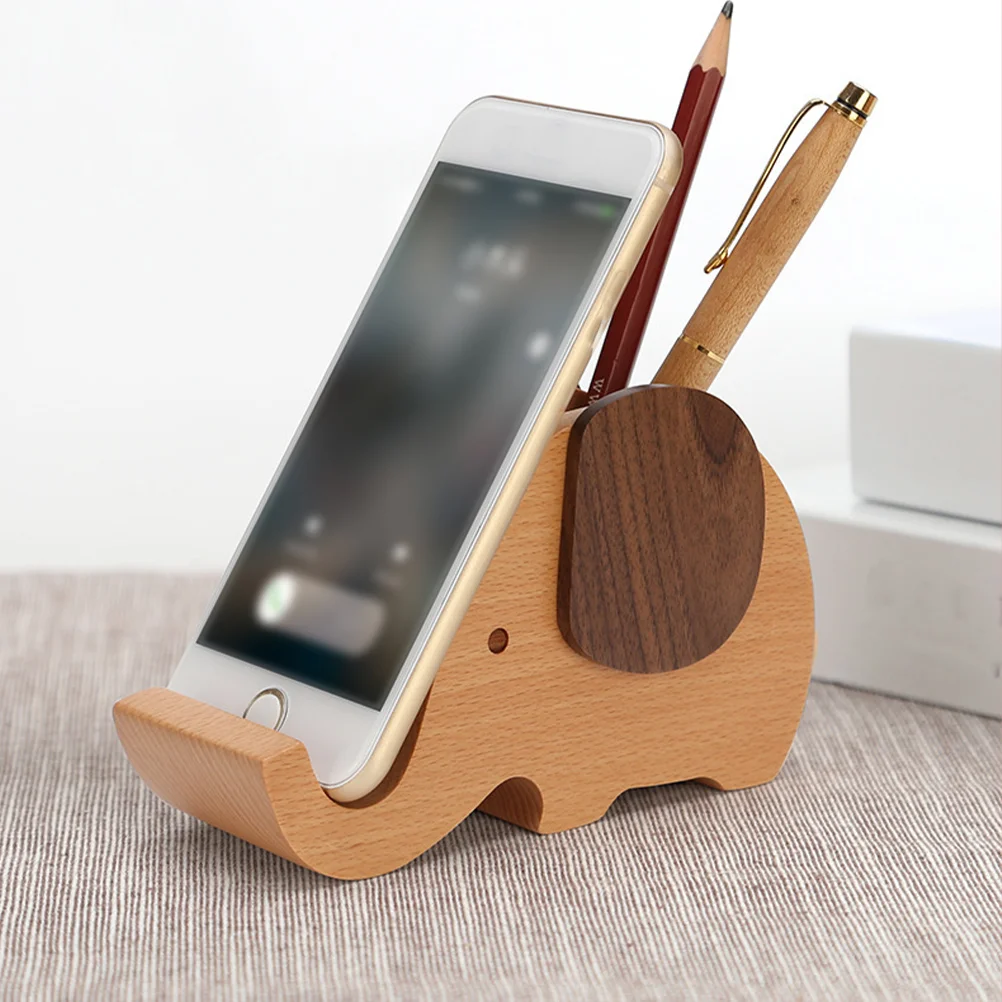 Wooden Mobile Phone Holder Desk Pen Organizer Stand Desktop Cell Pens for Office Pencil Storage