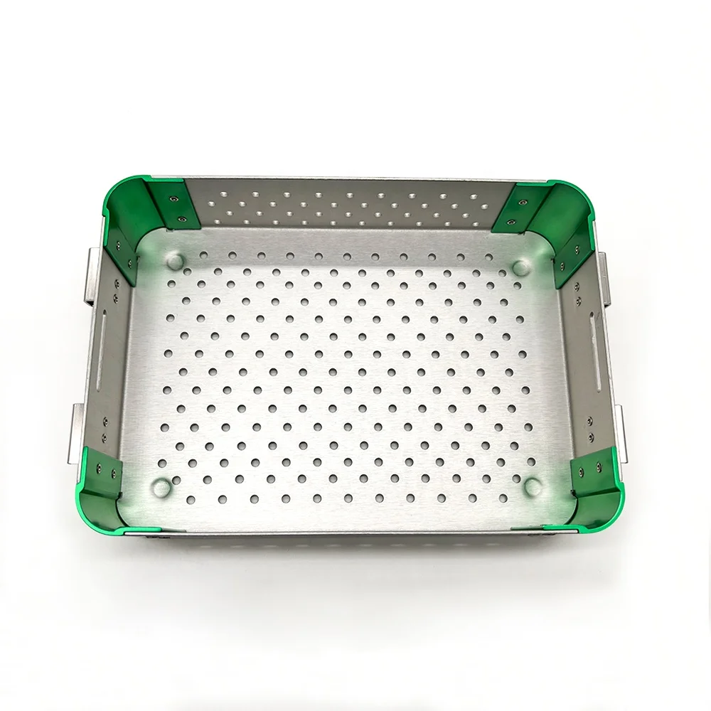 Aluminum Sterilization Tray Case Medical Dental Surgical Instrument Disinfection Box With Silicone Pad